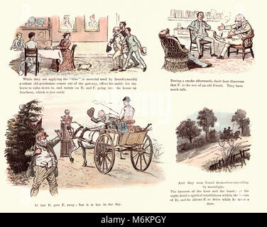 Victorian cartoon di Randolph Caldecott, strane avventure di un cane-auto, da Randolph Caldecott Foto Stock