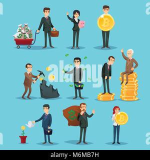 Le persone di successo trading con bitcoin Illustrazione Vettoriale