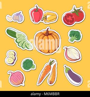 Fresche verdure organiche etichette isolato Illustrazione Vettoriale