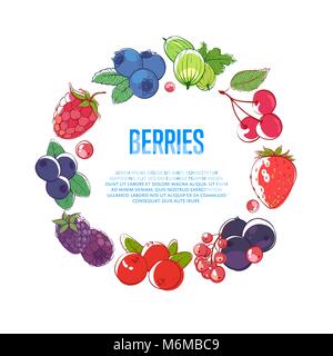 Succosa e bacche dolce cornice rotonda Illustrazione Vettoriale
