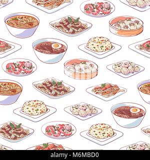 Cucina cinese piatti su sfondo bianco Illustrazione Vettoriale