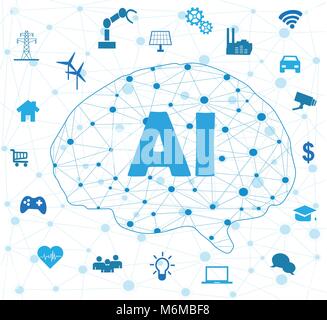 Intelligenza artificiale di connettività. Smart Innovative Cyber Security. Le informazioni digitali tecnologie. Icona del vettore Illustrazione Vettoriale