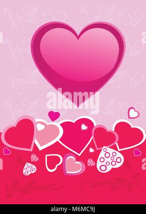 Il giorno di San Valentino sfondo con cuori e fiori, elemento di design, illustrazione vettoriale Illustrazione Vettoriale
