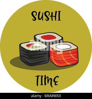 Rotolo di sushi icone dettagliate vettore cartoon impostato Illustrazione Vettoriale