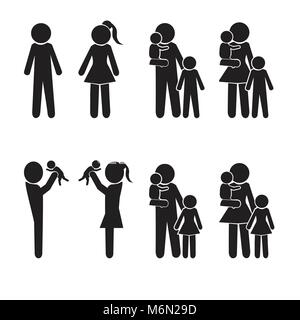 Famiglia di set di icone, famiglia felice avatar illustrazione vettoriale Illustrazione Vettoriale