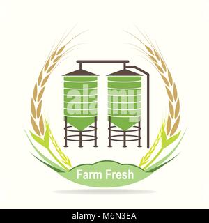 Silo agricoli e frumento icona illustrazione vettoriale Illustrazione Vettoriale