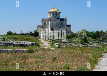 Costruire la Cattedrale di Vladimir Chersoneso Tavricheskiy, Crimea ucraina, giorno di estate Foto Stock