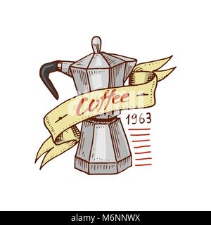 Set di loghi di caffè. moderni elementi d'annata per il negozio menu. Illustrazione Vettoriale. Decorazione design collection per badge di stile di calligrafia per telai, etichette. incisi disegnati a mano nel vecchio sketch. Illustrazione Vettoriale