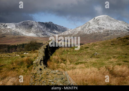 Vista su Coniston fells in inverno dal Comune Torver, Lake District, Inghilterra Foto Stock