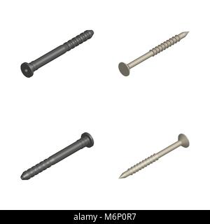 Insieme di dispositivi di fissaggio diversi isolati su sfondo bianco. 3D isometrica stile, illustrazione vettoriale. Illustrazione Vettoriale
