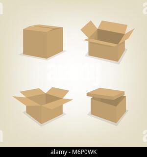 Set di scatola di cartone icone isolati su sfondo bianco. In stile appartamento, illustrazione vettoriale. Illustrazione Vettoriale