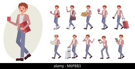Cartoon character design maschile di raccolta in dieci diversi pongono e gesto Illustrazione Vettoriale
