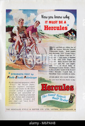 Annuncio del vintage 1950 per le biciclette Hercules dalla carta del ragazzo. Foto Stock