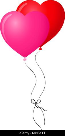 Rosso rubino vivace e coppia di rosa di realistico a forma di cuore palloncini elio isolati su sfondo bianco. Illustrazione Vettoriale, clip art. Illustrazione Vettoriale