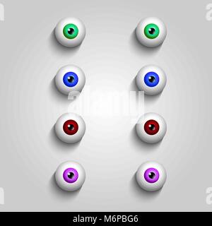 Set di bulbi oculari colorati isolati su sfondo bianco. Illustrazione Vettoriale, clip art. Illustrazione Vettoriale