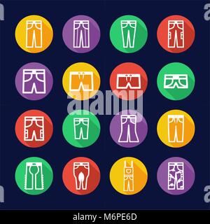 Le icone dei pantaloni Design piatto cerchio Illustrazione Vettoriale