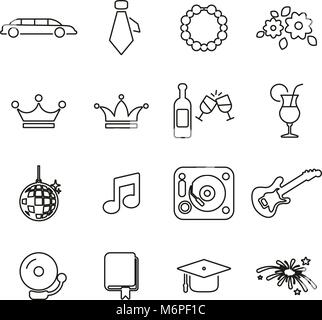 Prom Night icone linea sottile illustrazione vettoriale impostato Illustrazione Vettoriale