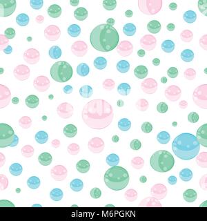 Carino seamless pattern con battenti multicolore di bolle o 3d palle su sfondo bianco. Baby sfondo vettoriale, illustrazione, poster, striscioni, modello, Illustrazione Vettoriale