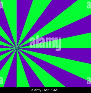 Abstract vibrante verde e viola con sfondo sunburst pattern. Vibrante radiale raggi colorati per banner, carta, poster design. Illustrazione Vettoriale, Illustrazione Vettoriale