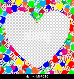 Bright rainbow cuore telaio con spazio vuoto per il testo o immagine e colorati a mano stampa bordo isolato su sfondo trasparente. Vettore templat festiva Illustrazione Vettoriale