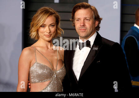 Olivia Wilde e Jason Sudeikis frequentando il 2018 Vanity Fair Oscar Party hosted by Radhika Jones a Wallis Annenberg Center for the Performing Arts il 4 marzo 2018 a Beverly Hills, la California. Foto Stock