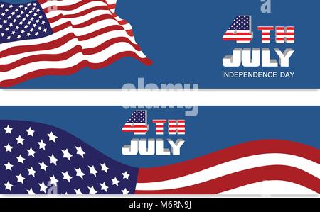 American celebrazioni del Giorno dell'indipendenza. Intestazione del sito web o banner impostato con bandiera nazionale Illustrazione Vettoriale