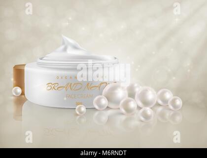 Premio VIP annunci di cosmetici di lusso organico crema per il viso per la vendita. Illustrazione Vettoriale