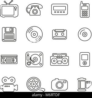 Vecchia tecnologia o la tecnologia Vintage icone linea sottile illustrazione vettoriale impostato Illustrazione Vettoriale