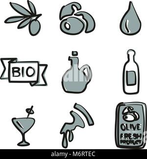 Icone di oliva Freehand a 2 colori Illustrazione Vettoriale