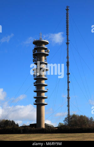 Il Peterborough TV stazione trasmittente, Morborne village, Cambridgeshire, England Regno Unito Foto Stock