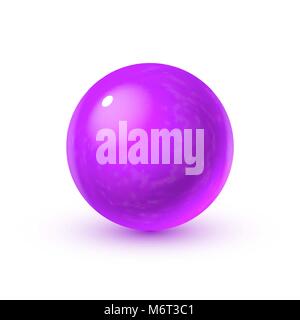 Realistica sfera di vetro con le ombre e la riflessione del cielo in superficie a specchio della perla viola Illustrazione Vettoriale
