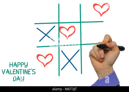 Happy Valentines Day tic-tac-toe da xoxo scritte sulla lavagna bianca Foto Stock