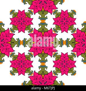 Fiore Seamless pattern. Blu, Verde, le sfumature rosa. Sfondo scuro. Vintage stile orientale Illustrazione Vettoriale