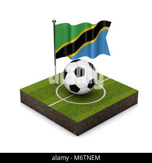 Tanzania bandiera concetto di calcio. Bandiera, sfera e calcio icona isometrica. Il rendering 3D Foto Stock