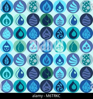 Modello senza cuciture con acqua icone nella piana di stile design Illustrazione Vettoriale