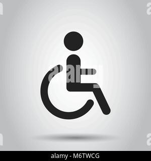 Uomo in sedia a rotelle icona vettore. Portatori di handicap non valido segno di persone illustrazione. Il concetto di business semplice piatto pittogramma su sfondo isolato. Illustrazione Vettoriale