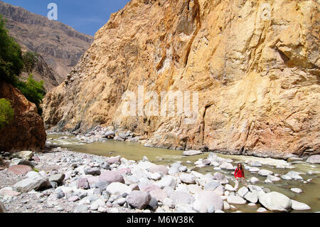 Turisti in alta peruviana Ande al trekking sul Canyon del Colca, Perù, Sud America Foto Stock