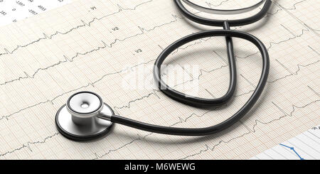 Esame medico. Uno stetoscopio su un sfondo cardiogram. 3d illustrazione Foto Stock