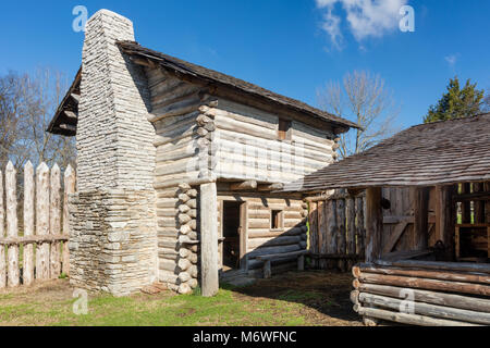 La Mansker Station - una riproduzione del XVIII C. frontiera americana fort circa dieci miglia a nord di Nashville in Goodlettsville, Tennessee, Stati Uniti d'America Foto Stock