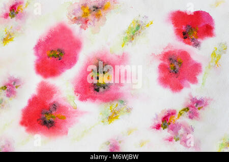 Fiore di papavero pattern, dipinta a mano acquerello, grana della carta texture. Art design, banner. Per lo sfondo, configurazione del legatore Foto Stock