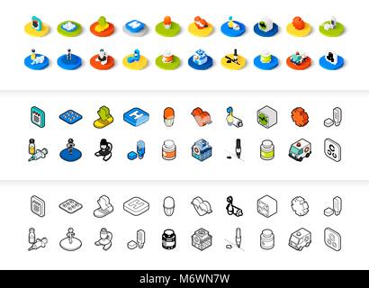 Set di icone in stile differente - isometrica e piatto otline, colorate e le versioni di colore nero Illustrazione Vettoriale