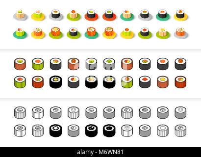 Set di icone in stile differente - isometrica e piatto otline, colorate e le versioni di colore nero Illustrazione Vettoriale