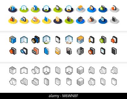 Set di icone in stile differente - isometrica e piatto otline, colorate e le versioni di colore nero Illustrazione Vettoriale