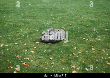 Tosaerba su sfondo di rifilato prato verde Foto Stock