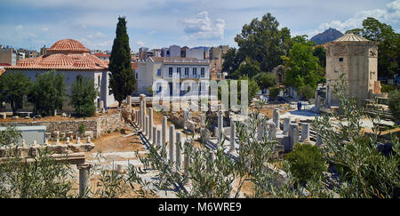 L'Europa, la Grecia, la Torre dei Venti è a pianta ottagonale in marmo Pentelic clocktower in età romana Agorà di Atene. Foto Stock