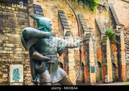 Robin Hood Statua di Nottingham - Inghilterra Foto Stock