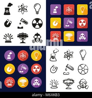 Impianto di energia nucleare in tutte le icone di un Colore Bianco e nero Design piatto Set di Freehand Illustrazione Vettoriale