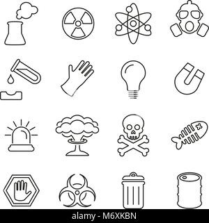 Centrale nucleare di icone linea sottile illustrazione vettoriale impostato Illustrazione Vettoriale