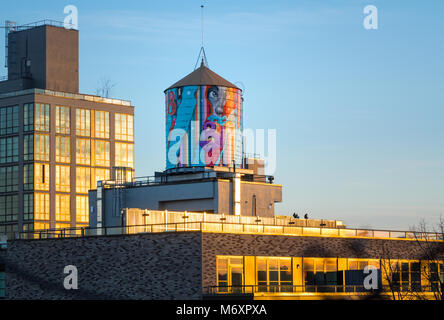 Arte di strada su un Carroll Gardens water tower Foto Stock