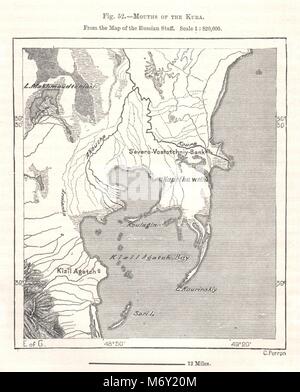 Bocche del Mtkvari. Personale Russo mappa. Azerbaigian. Schizzo 1885 vecchio Foto Stock